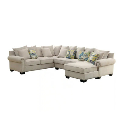 125.4" W Transitional Sectional, Beige