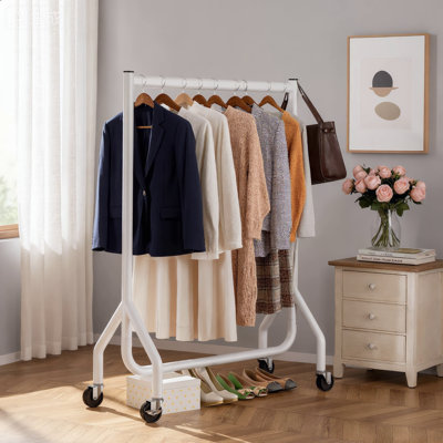 White 48 Inch Vertical Metal Mobile Clothes Hanger, Weighing 420 Pounds, Portable With Wheels, Suitable For Both Home Drying And Storage.