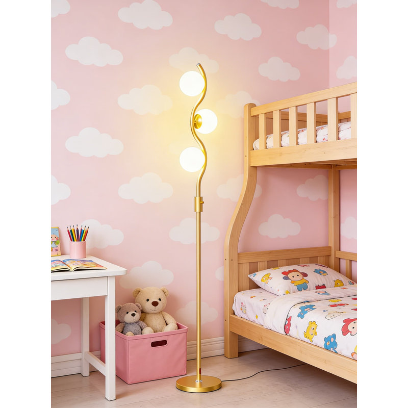 60-Inch Mid-Century Modern Floor Lamp With Stepless Dimming, 3 Frosted Globe Lights, And Weighted Base - Eye-Friendly Standing Lamp For Living Room, Bedroom, Or Office
