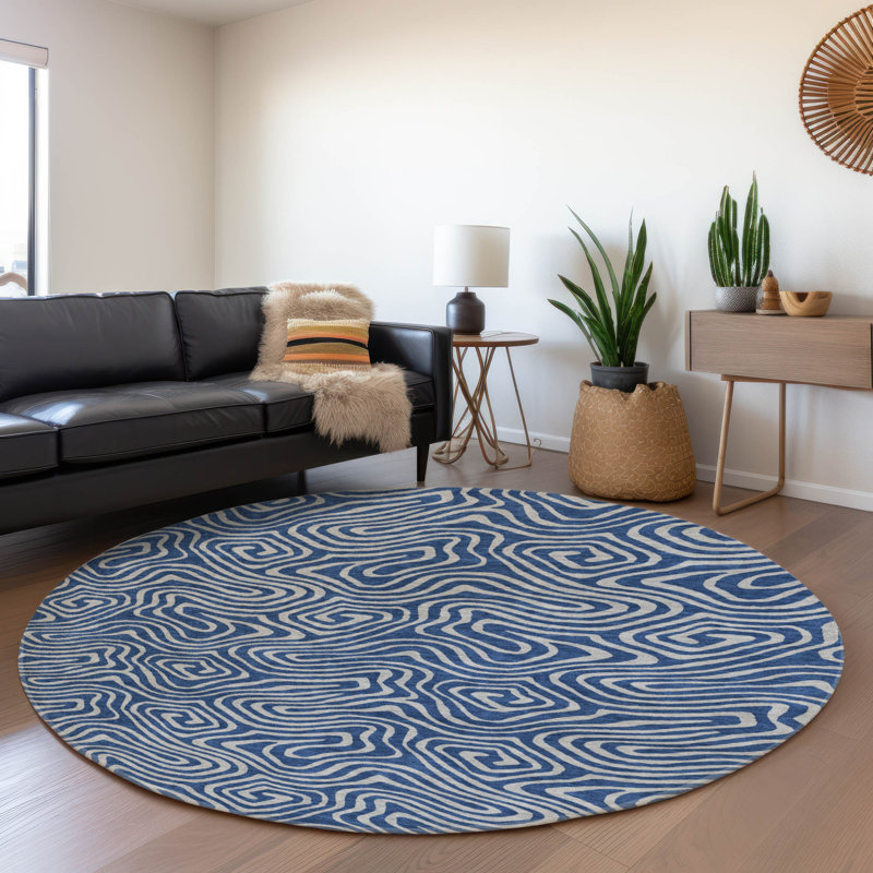 Premium Machine Washable Diskin AMF1031 Swirls Rug, Round 8'