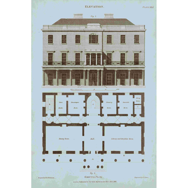 " Chambray House & Plan II " by Thomas Kelly, 18" H x 12" W  