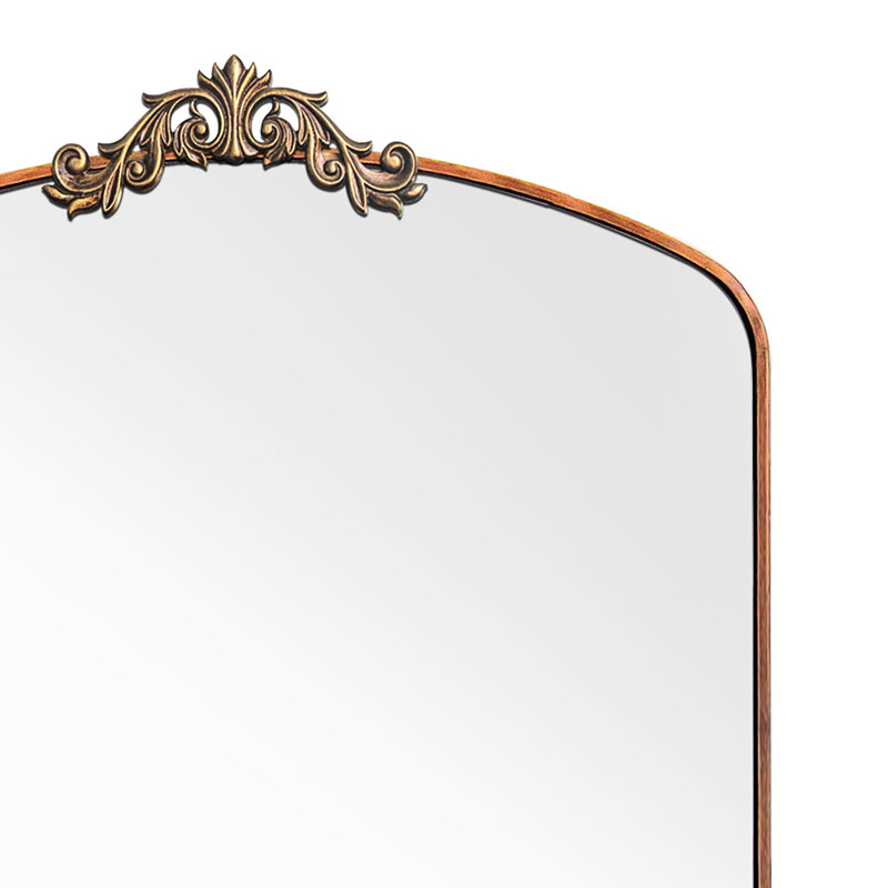 Miroir arqué rétro vintage 36 po x 66 po - Pansement en métal pleine longueur pour chambre à coucher, salon, magasin de vêtements, plancher de bronze antique, look charmant