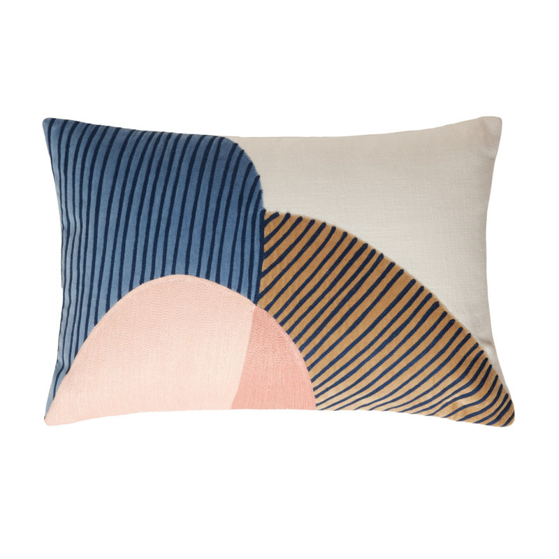 Abstract Rectangular Lumbar Cushion, Blue/Pink/White
