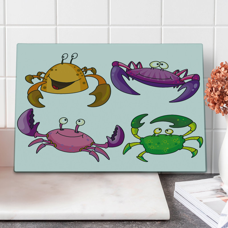 Caricature de planche à découper Ambesonne de grande taille à motif de crabes rigolos mauve vert