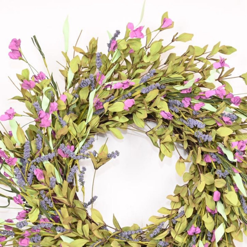 Couronne de fleurs artificielle 26 po pour la porte d'entrée, Green/Purple