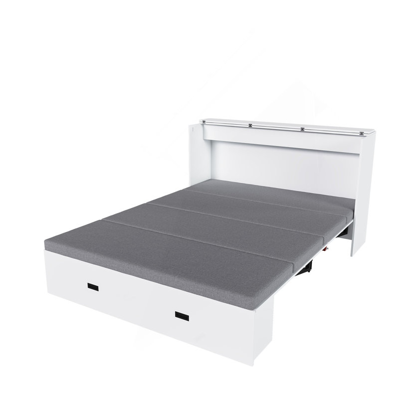 Lit escamotable de 57 pouces, avec tiroirs de rangement et armoire de chargement, avec panneaux pliables, avec roues pivotantes, silencieux