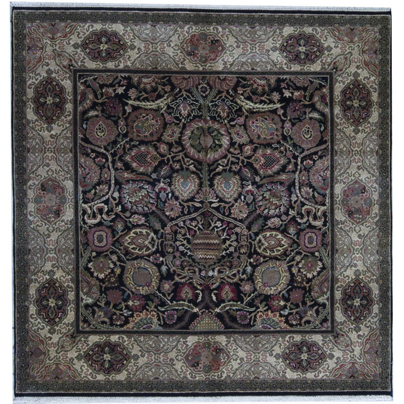Tapis noir et ivoire de haute qualité noué à la main