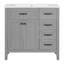 Meuble-lavabo 36 po, meuble-lavabo gris avec tiroirs, structure en bois d'hévéa massif, lavabo encastré en céramique, meuble autoportant 36 po, rangement contemporain-698687473