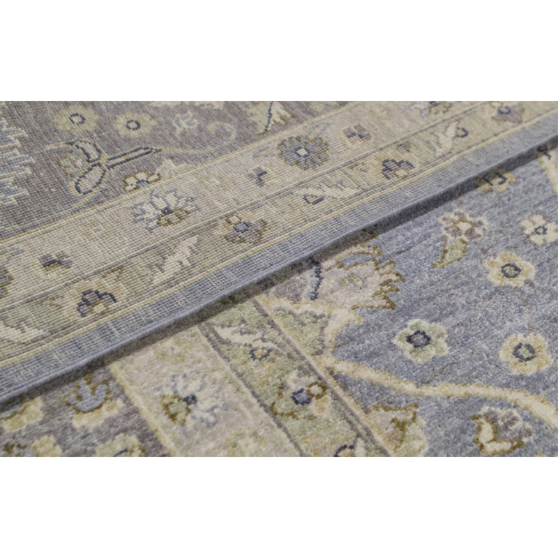 Tapis bleu clair et beige noué à la main de haute qualité