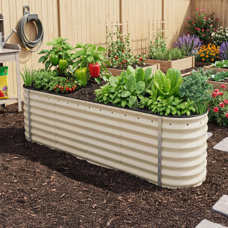 Lit de jardin surélevé en métal Beyhan, Blanc, H 24 po x l 96 po x P 24 po