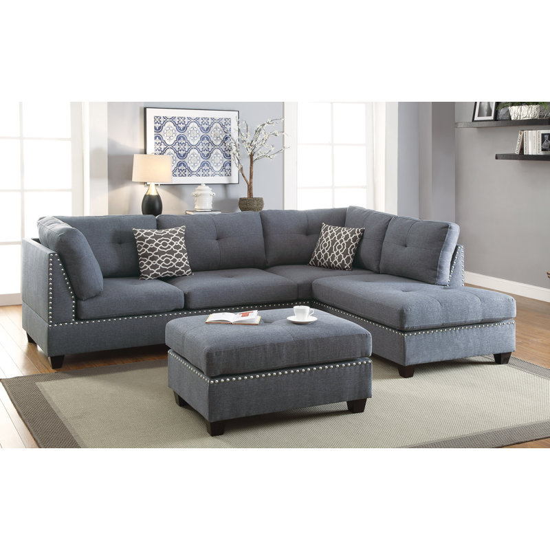 Milani Upholstered L-Shaped Sectional Reversible, Gray