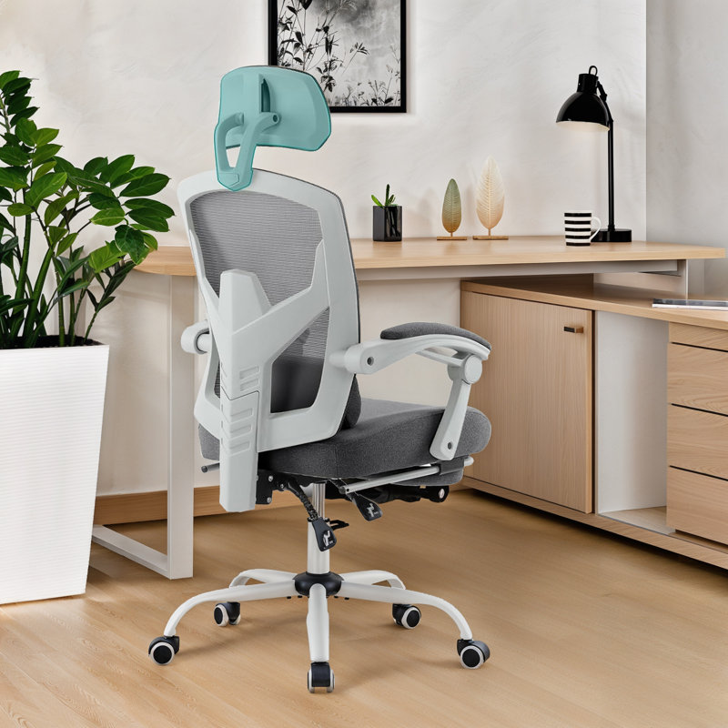 Oreste Home Office Desk Chair with Footrest, High-Back Mesh Rolling Swivel Reclining Chairs with Wheels, Comfortable Headrest, Lumbar Support, Comfy Arms for Home, Office, Gaming, Student