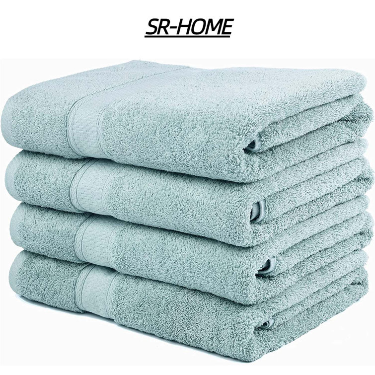 4 Piece Bath Towel Set, Rayon From Bamboo And Cotton, Plush And