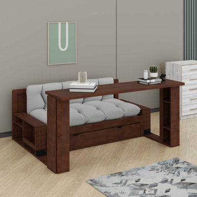 Lit de jour double avec bureau, tiroirs et table