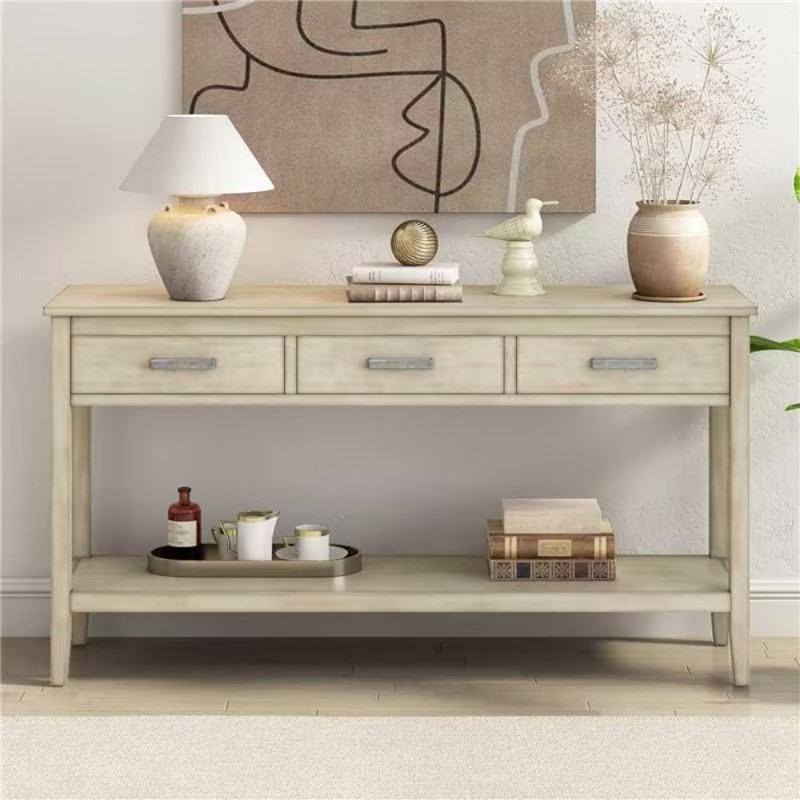 Console Deerfin, console contemporaine de 59,08 po avec 3 tiroirs et 1 tablette, gris