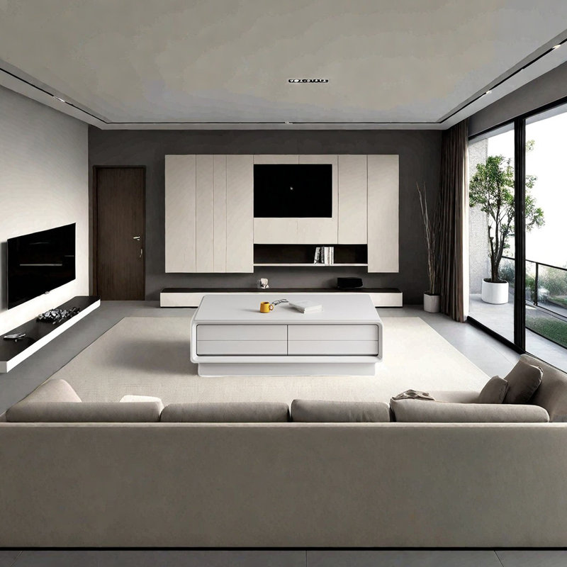 Table basse avec poignées cachées pour le salon, H 15,74 po x l 47,24 po x P 23,62 po, Blanc