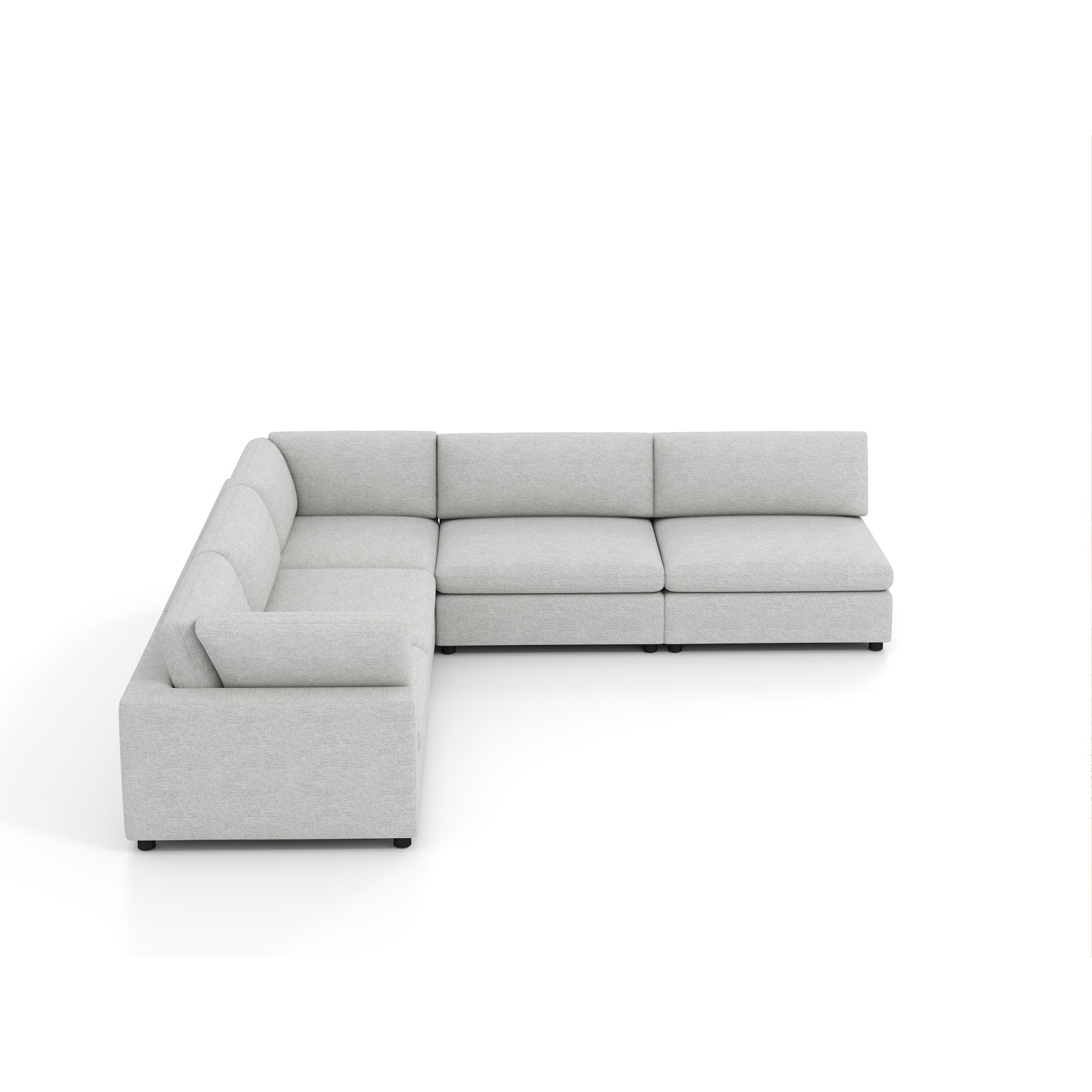 Nuccio 5-Piece Modern Minimalist Soft-Upholstered Sectional With Pillow Back, Cream