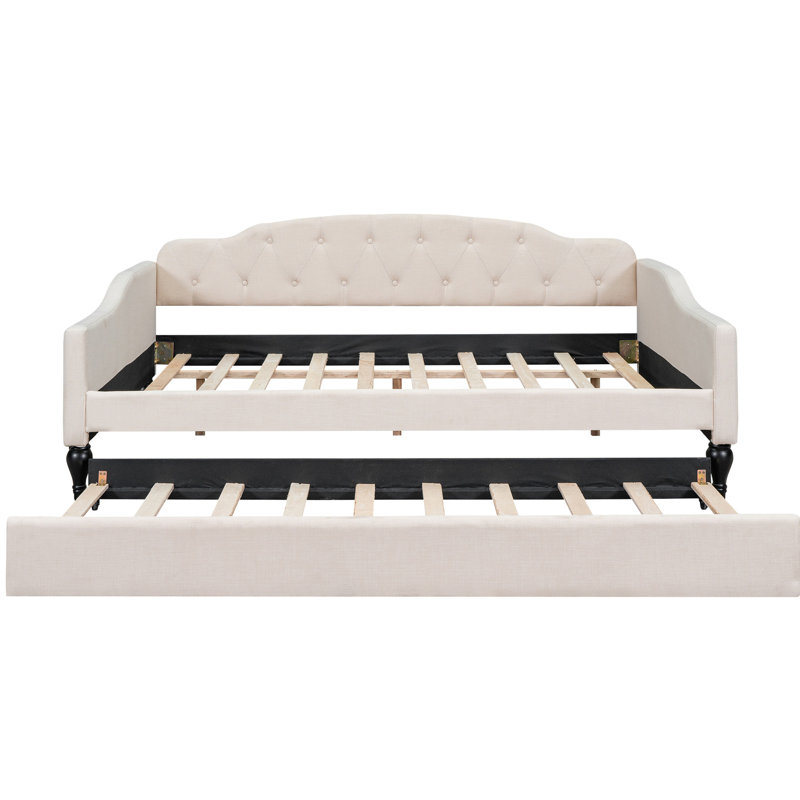 Lit de jour double avec gigogne simple beige - Assemblage facile, stable et fascinant