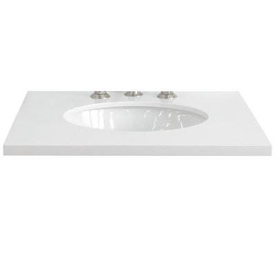 25 in. White Quartz Top with Single White Ceramic Oval Sink -  Bellaterra Home, 430001-25-QWO