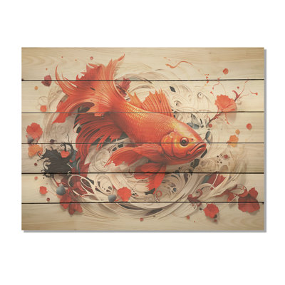 Kois Ffish Swimming With Serenity - Kois Fish Wood Panel Wall Art On Natural Pine Wood