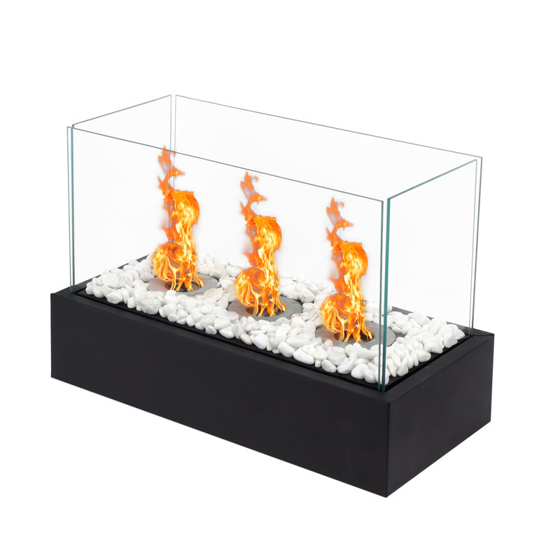 Black Stainless Steel and Glass Tabletop Fire Pit