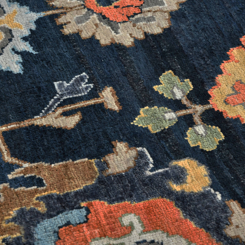 Hand-Knotted Blue and Gray Wool 9' x 12' Area Rug