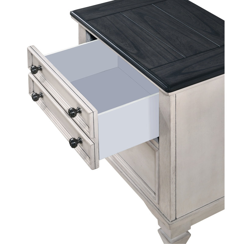 Table de chevet à deux tons pour la chambre à coucher: deux tiroirs de rangement, structure solide avec une finition solide et stable