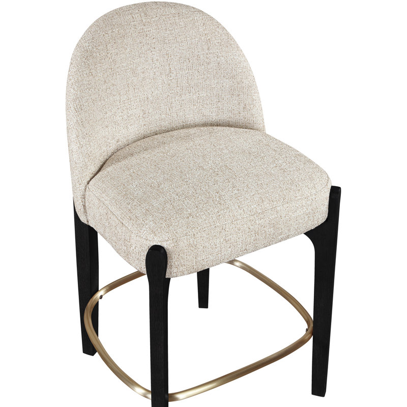 Tabouret de comptoir rembourré en tissu Maud, Tissu beige / finition noire