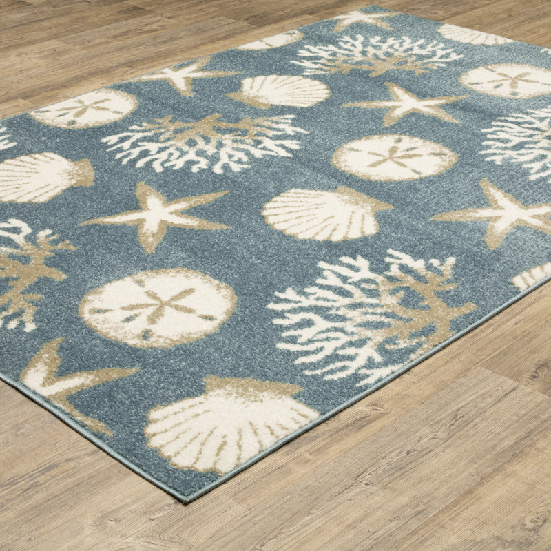 Hennings Nautical Escape Blue/ Beige Area Rug, Rectangle 7'10" x 10'