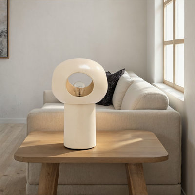 Lampe de table en grès avec découpes et interrupteur en ligne