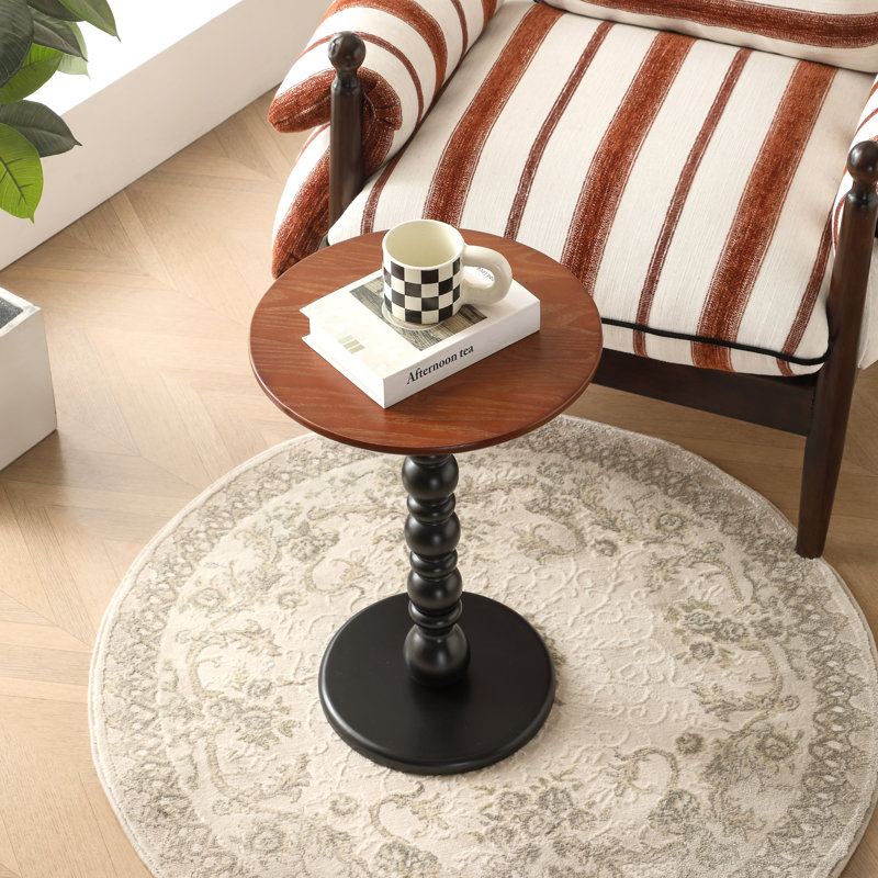 Table de bout ronde en bois massif, table d'appoint, table de chevet, Bois brun, Noir