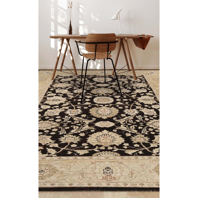 Sultanabad Wool Oriental Area Rug in Black/Beige, Rectangle 6'1" x 8'6"