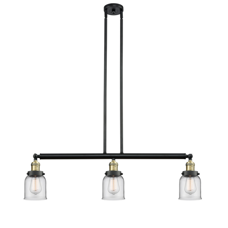 Bell - Luminaire suspendu pour îlot de jardin 38 po 3 lumières, Laiton antique noir, Transparent