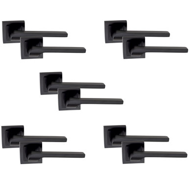  5 Pairs Sigma Design Door Handles Set on Square Rose in Matt Black Finish