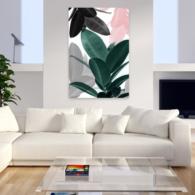 «Leaf Play», art mural contemporain abstrait, 48" H x 32" W