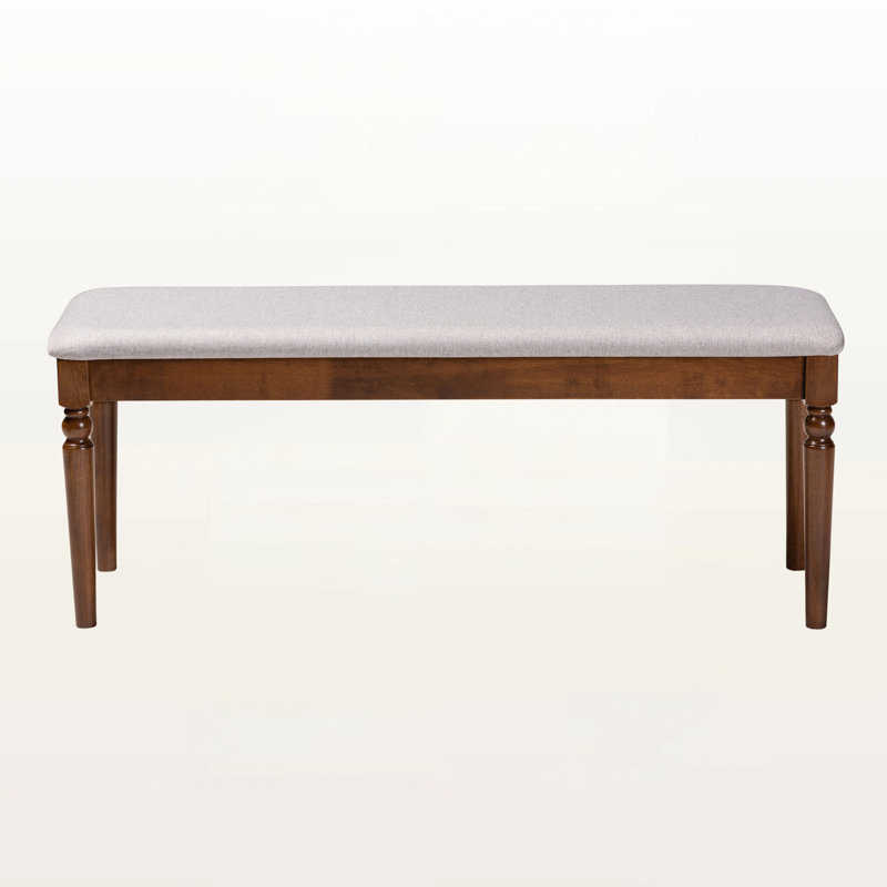Geovanna Polyester Blend Upholstered Bench, Gray, Dark Brown
