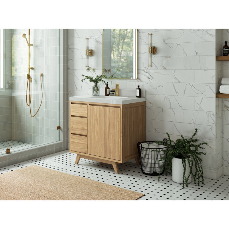 Meuble-lavabo simple l 36 po x P 12 po x H 36 po, Naturel, Marbre de Carrare