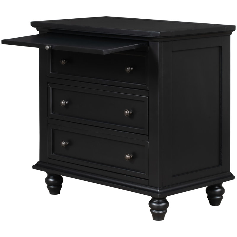 3 armoires noires - Polyvalentes pour la chambre à coucher, le vestibule, le téléphone avec plateau Ustyle en bois massif noir, la chambre à coucher ou le salon