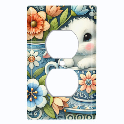 Couvercle de plaque d'interrupteur en métal; Recto verso standard US 1 bande - lapin en tasse de thé