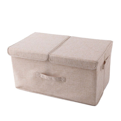 Linen Fabric Foldable Storage Bin Organizer Basket With Flip-Top Lid & Handles, Large Toy Clothes Blanket Box For Nursery, Playroom, Home, Office, Clo
