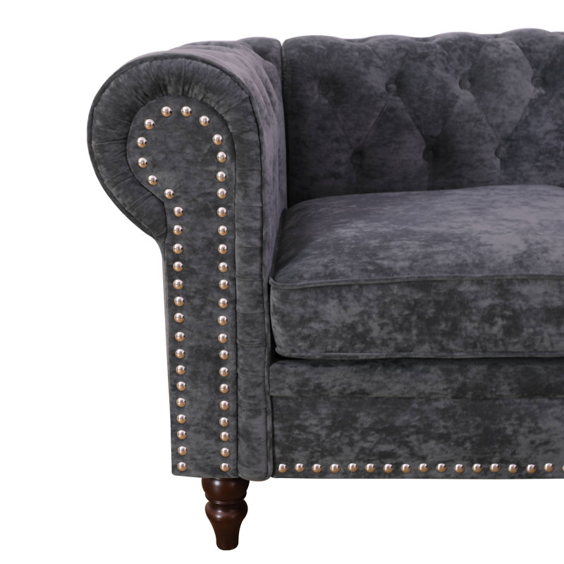 Black Flannelette classical V shape Couch Living Room Sofa Set, Dark Gray Velvet