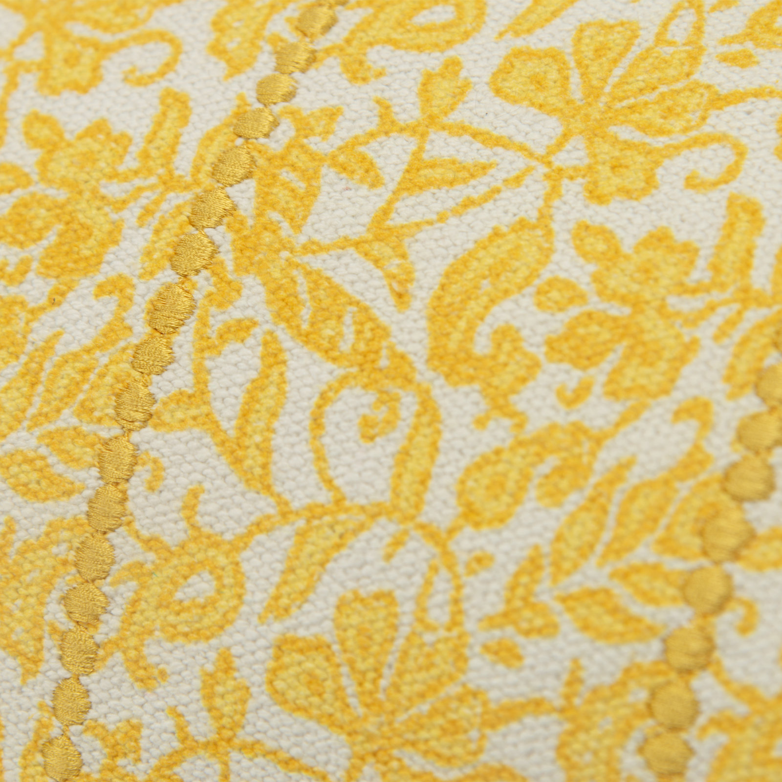 Kalon Embroidered Cotton Lumbar Throw Pillow, Yellow/White