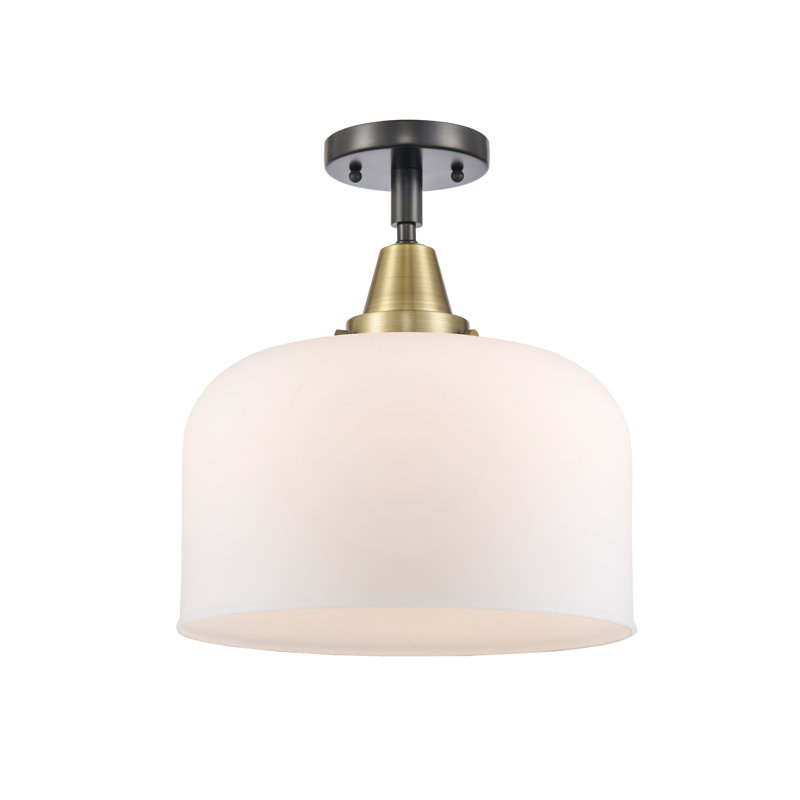 Plafonnier encastré en verre Amede, H 12,5 po x l 12 po x P 12 po, Laiton antique noir, Blanc mat