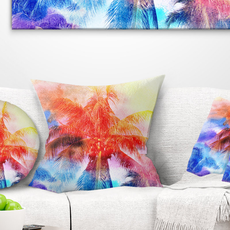 Coussin rétro imprimé aquarelle rouge Palms, 16 po x 1 po, Coussin décoratif