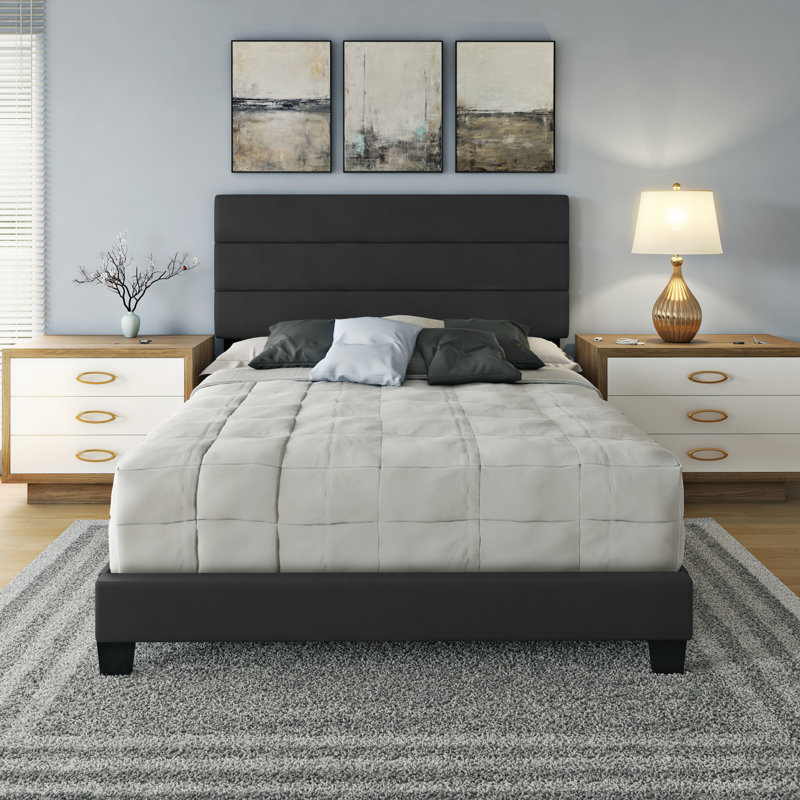Paisley Dark Full/Double Tufted Faux Leather Upholstered Bed