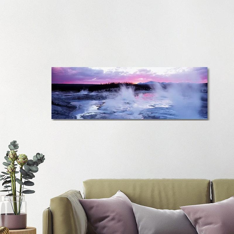 Fuchsia Sunset, Norris Geyser Basin, Yellowstone Caldera, Yellowstone National Park, Wyoming, USA by Panoramic Images - Wrapped Canvas Panoramic Print