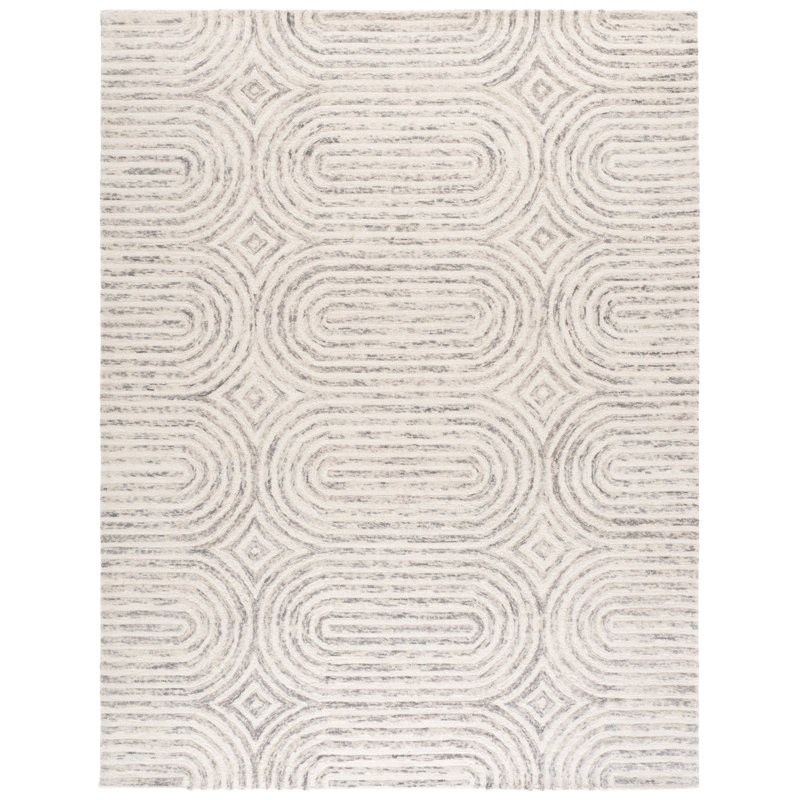 Azrael Hand Tufted Wool Cotton with Latex Geometric Rug in Ivory/Gray, Rectangle 8' x 10'