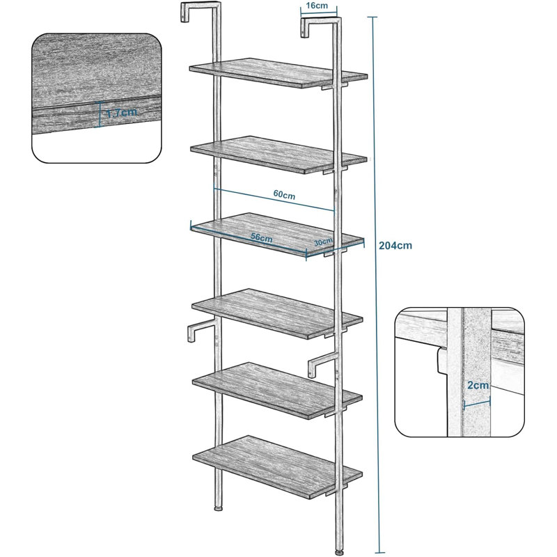 Shoell 204cm H x 60cm W Ladder Bookcase