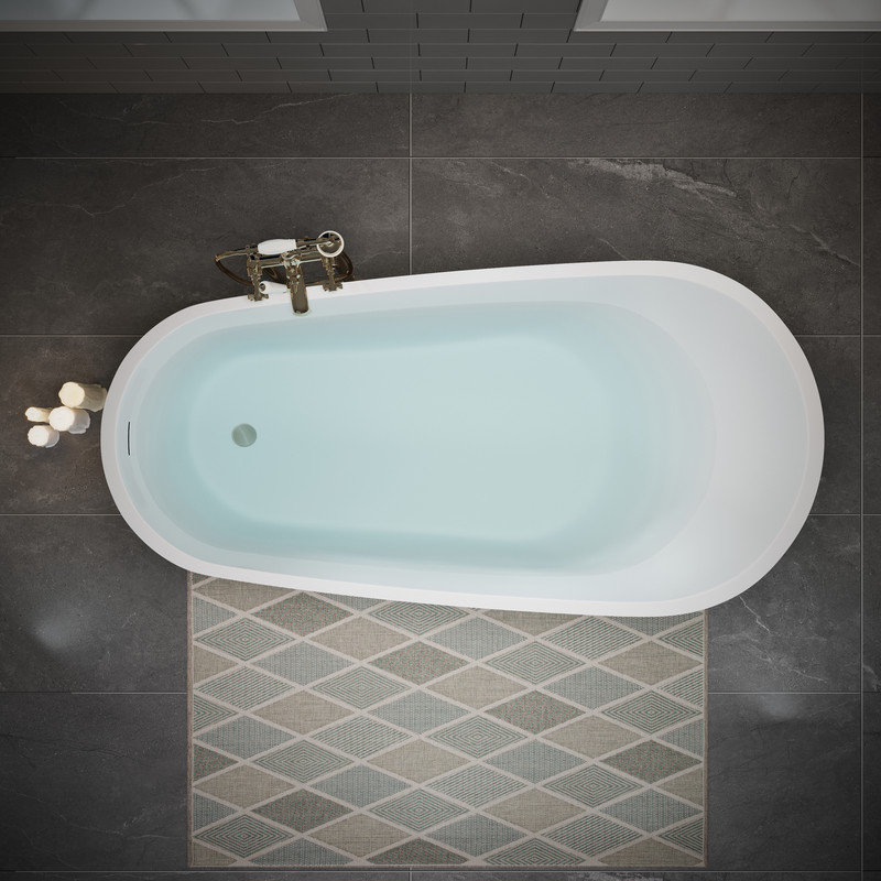  60" x 29.53" Acrylic Freestanding Bathtub, Deep Soaking Bathtub with Brushed Gold Pop-up Drain & Integrated Overflow for Bathroom Spa, Glossy White