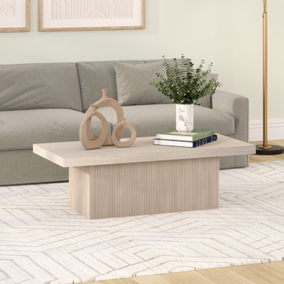 47.5" Wide Coffee Table with Fluted Pedestal Base — Alder White Scandinavian MDF Center Table for Living Room | Karyme
